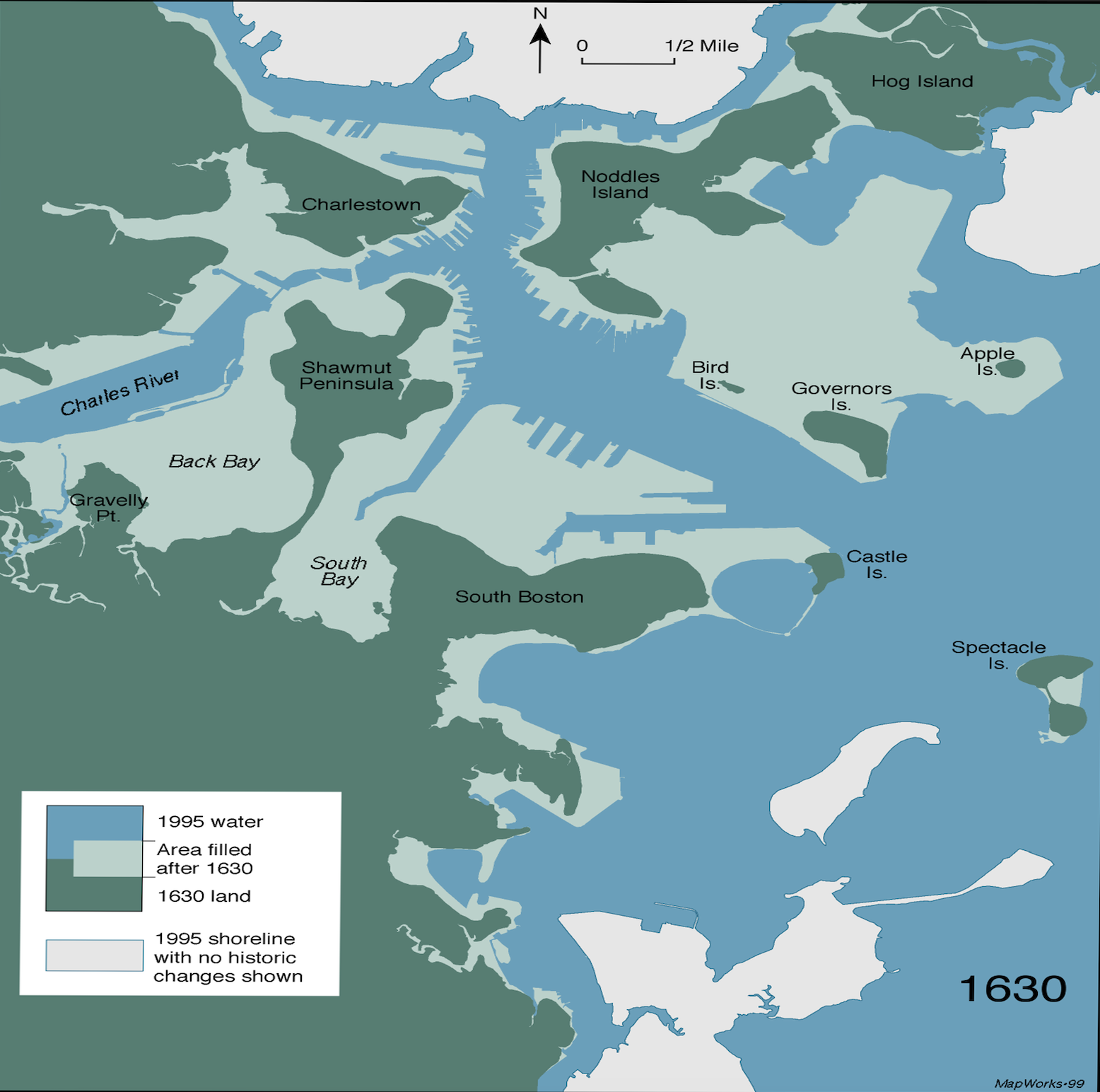 Historic Map of Boston Shoreline